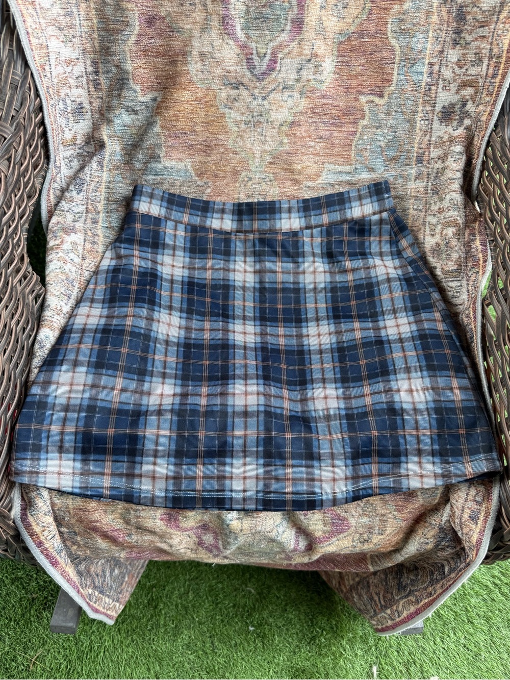 Halara Blue Plaid Athletic Skort Built-In Shorts Pockets Size S